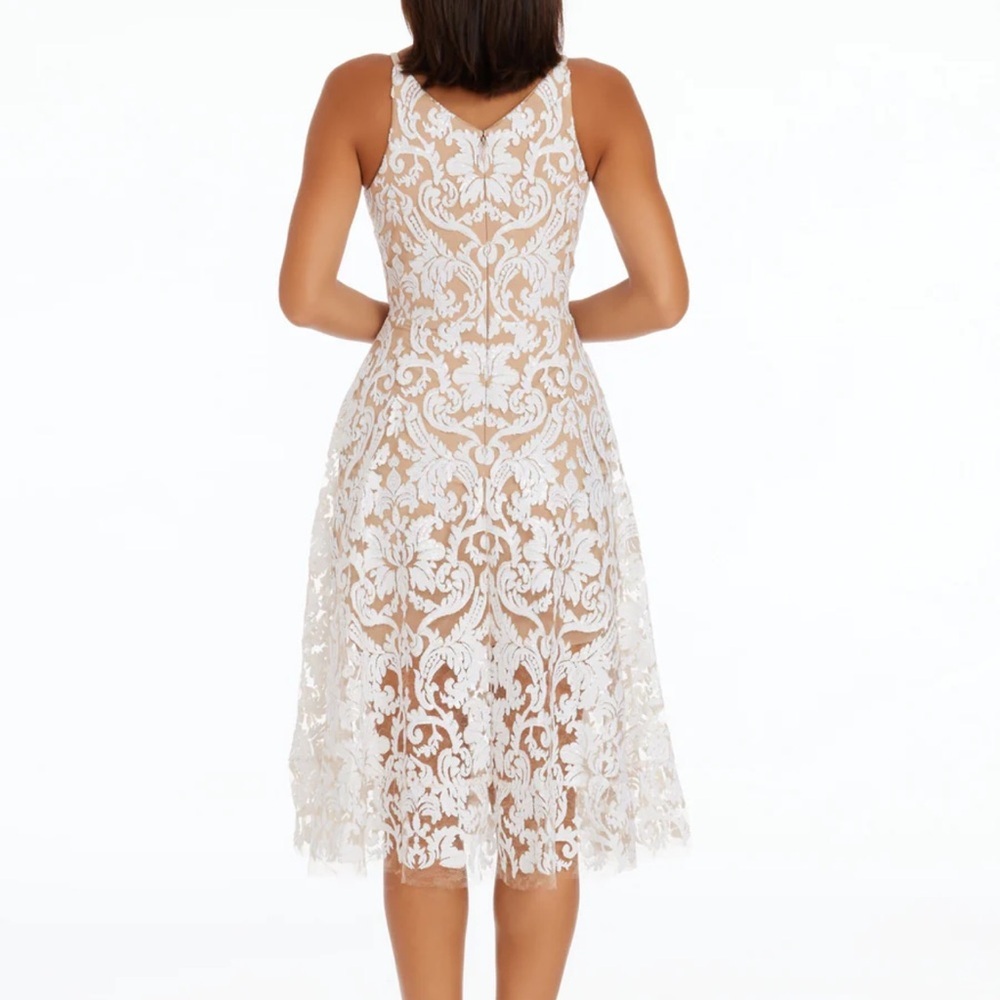 DRESS THE POPULATION NWT BLAIR WHITE NUDE LACE V NECK DRESS SZ XS - Picture 2 of 9